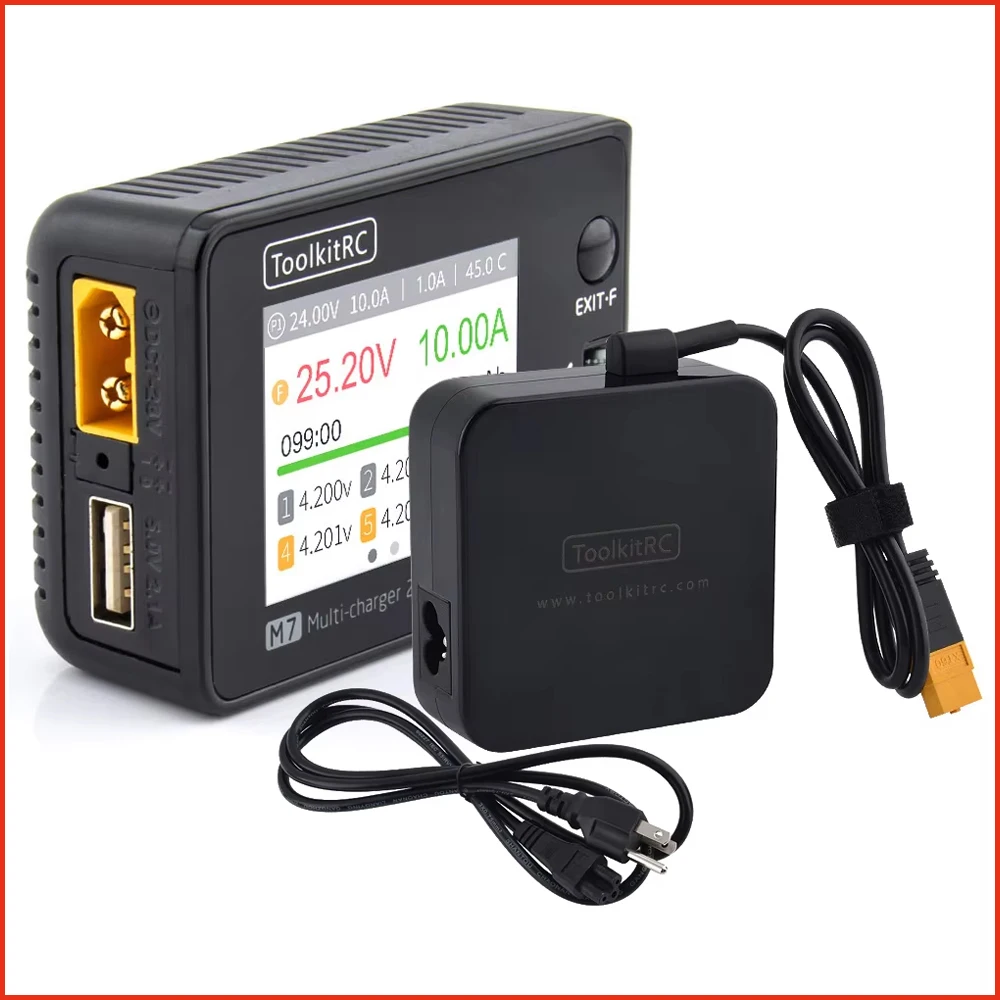 ToolkitRC M7 200W DC Balance Charger/Discharger ADP100 100W Adapter (EU/US) For 1-6S Lipo LiHV LiFe Lion RC Battery
