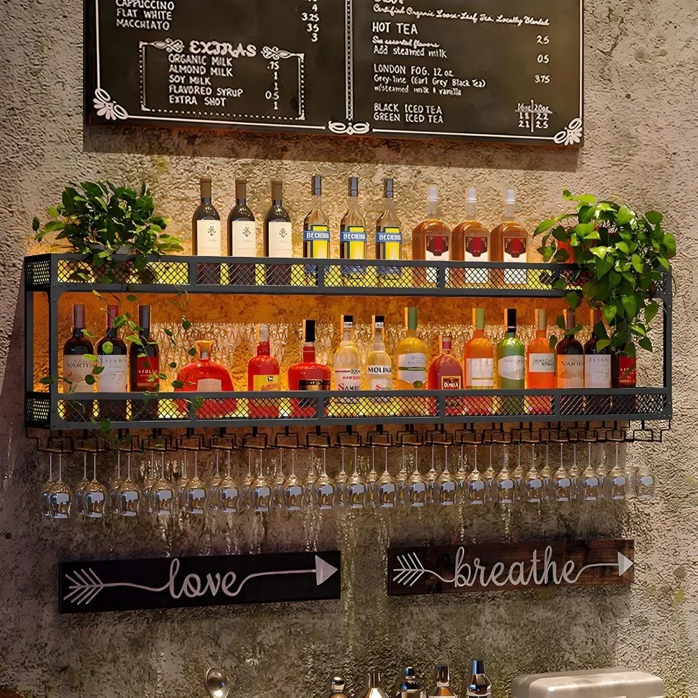 

Metal Wine Rack Mounted, Hanging Floating Bar Liquor Bottles Bar Shelves, Wall Bar Shelves Wall Mounted, Multi Functio