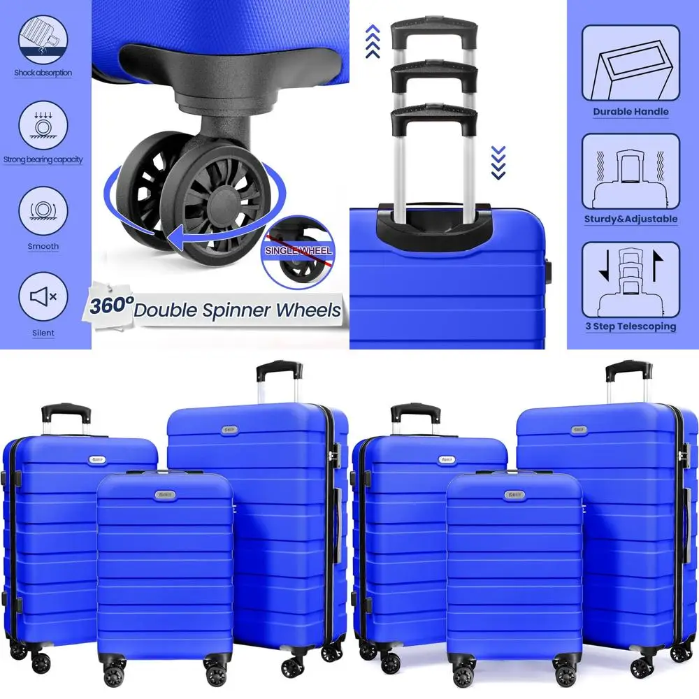 

Набор чемоданов из 3 предметов с 4 вращающимися колесами, замком TSA, синим легким дорожным чемоданом 20-24-28 дюймов