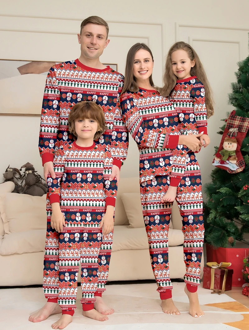 2024 Christmas Matching Family Pajamas Xmas The Cartoon Print Pjs Mother Kids Clothes Christmas Pajamas For Family