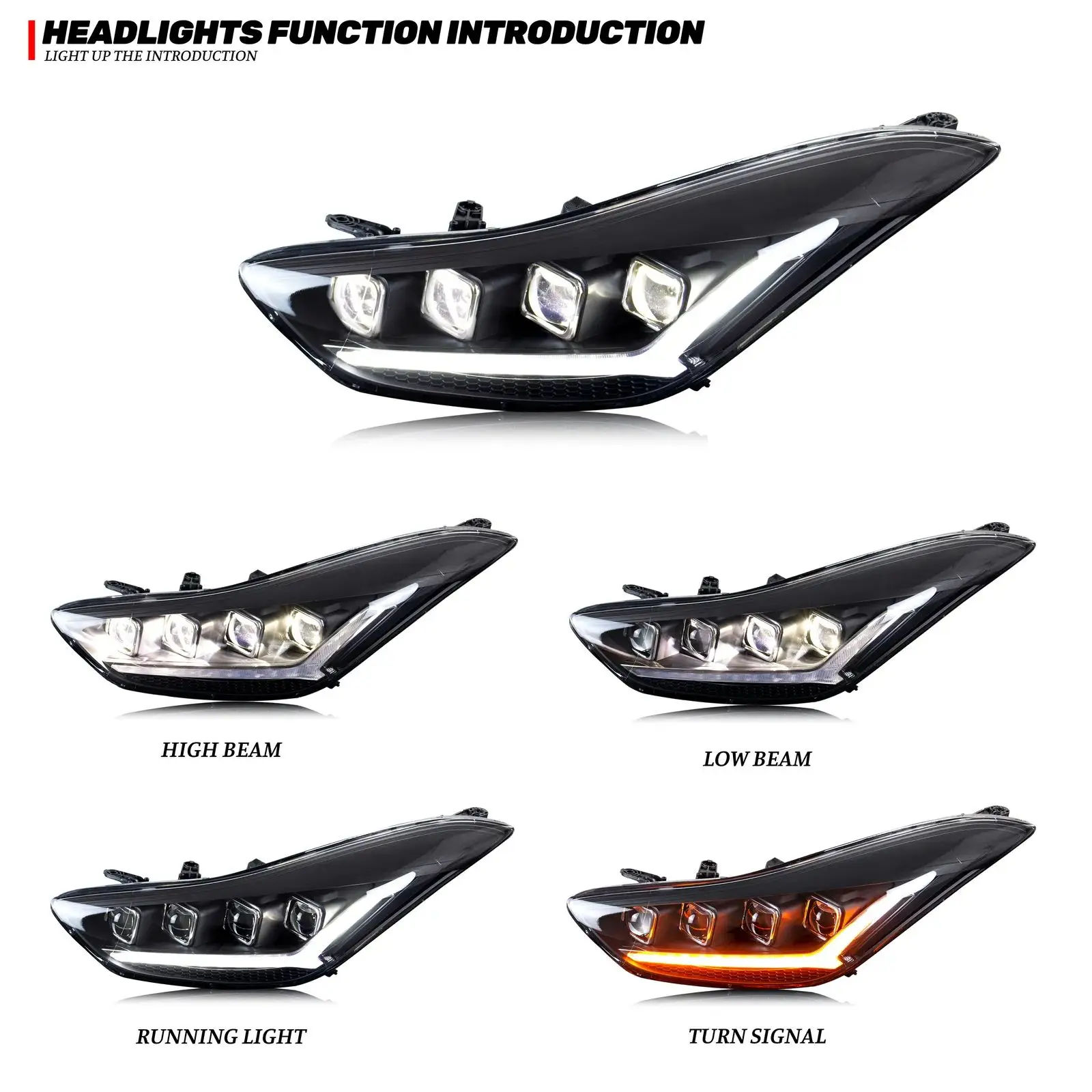 LED Headlights for Hyundai Elantra 2012 2013 2014 2015 2016 Start-up Animation Sequential Indicator Lamp Assembly Accessary