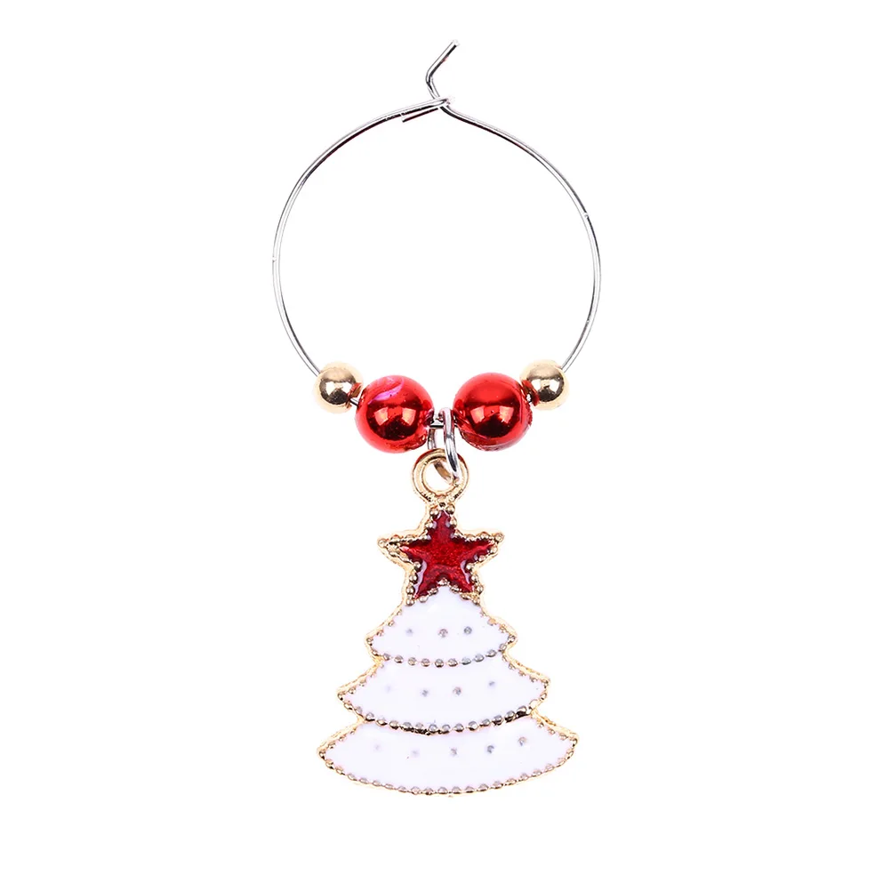 

6pcs Christmas Wine Glass Charms Goblet Decorative Rings Holiday Party Red Snowman Socks Bell Santa Easy Clip Drink Identifier
