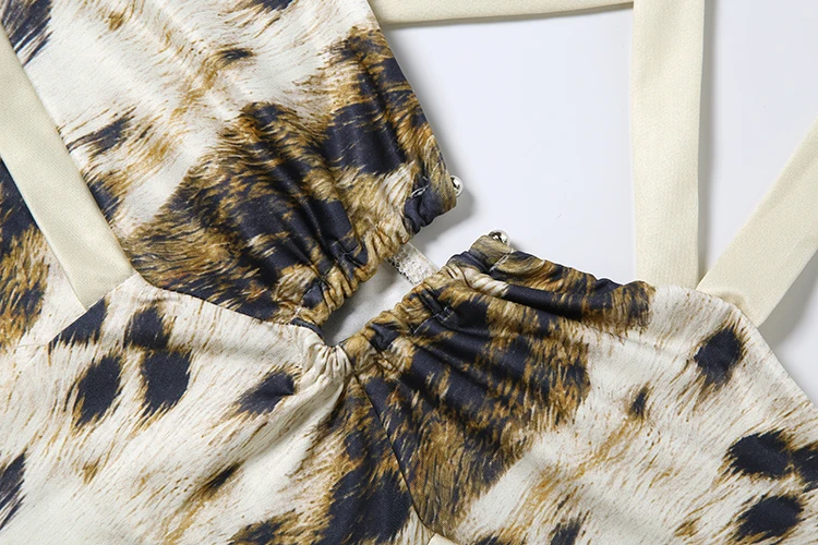 Weird Puss Leopardenmuster Sling-Kleid für Damen, tief ausgeschnittenes, rückenfreies, ärmelloses, hoch tailliertes, figurbetontes Kleid mit Pfirsichhüft-Design im Street-Wild-Stil – Detail 8