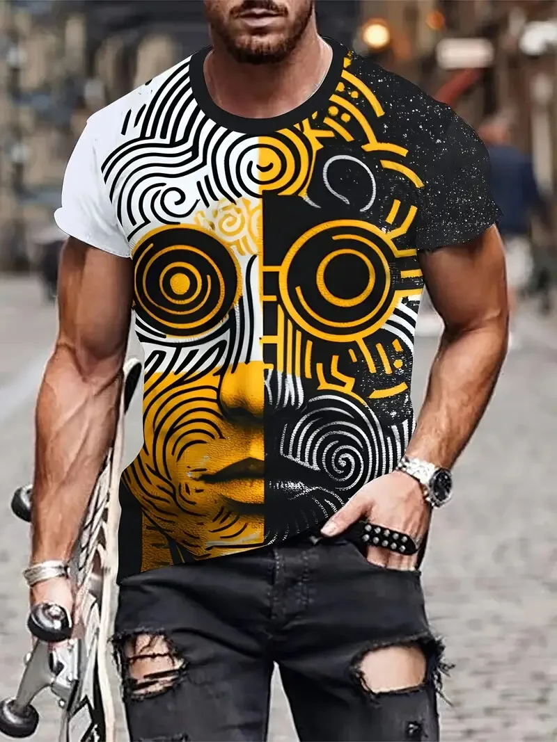 

Funny male t shirt 3d face print summer comfort o-nephew short sleeve sweater fashion open t-shirt men big size clothing