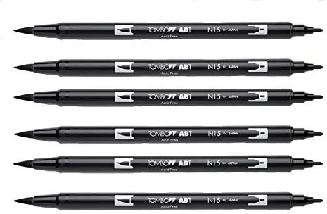 

6-Pack Black Dual Brush Pens for Calligraphy, Art & Lettering, Smooth Ink Flow