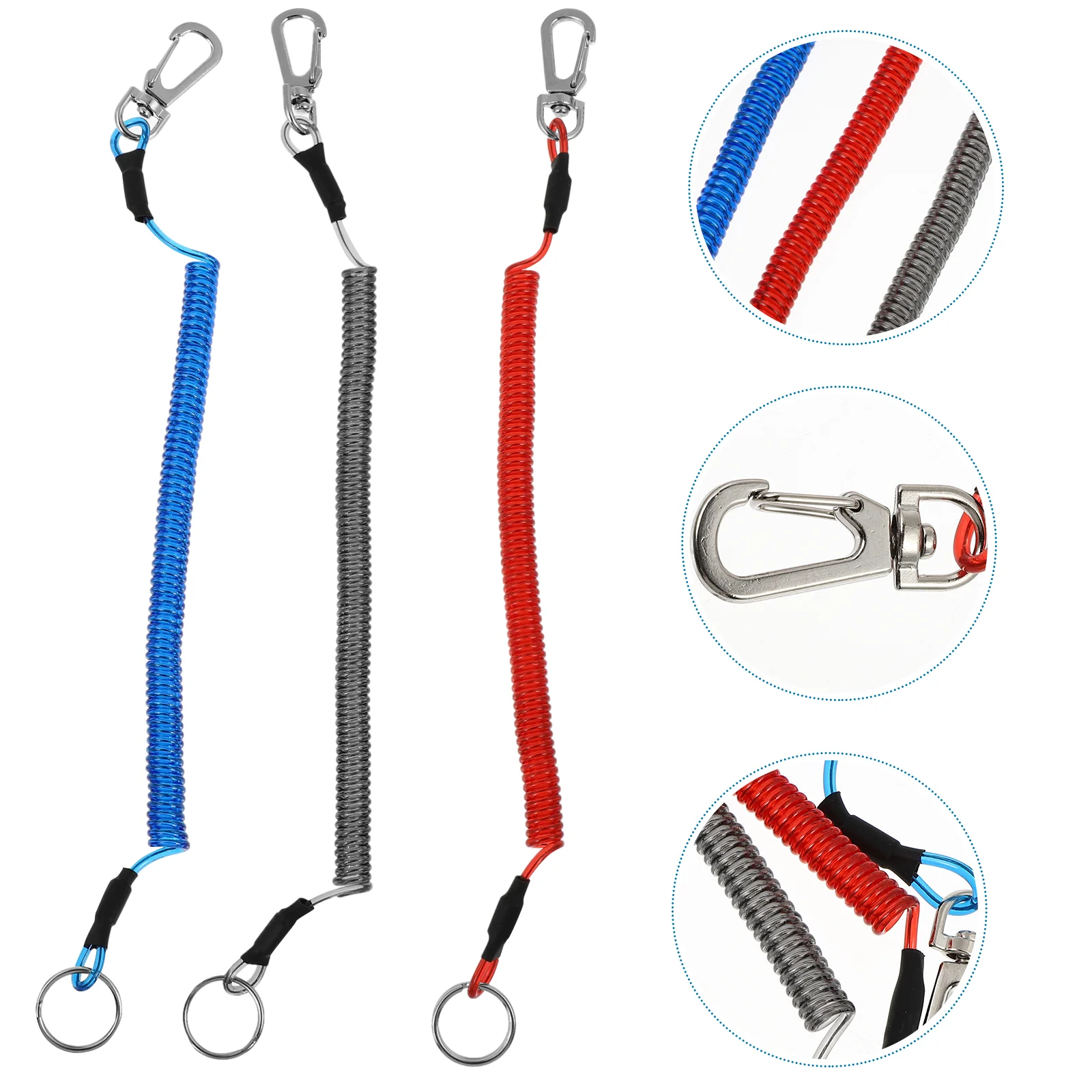 3 Pcs Carabiner Spring Coil Miss Rope Man Lanyards for Keys Steel Wire Metal Button Ropes