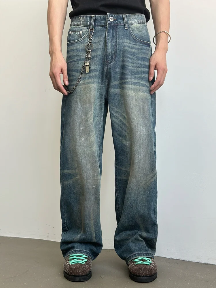 

Мужские джинсы в американском стиле ретро Sle Cleanfit, свободные прямые длинные брюки с водной талией, повседневная молодежная одежда с эффектом выцветания