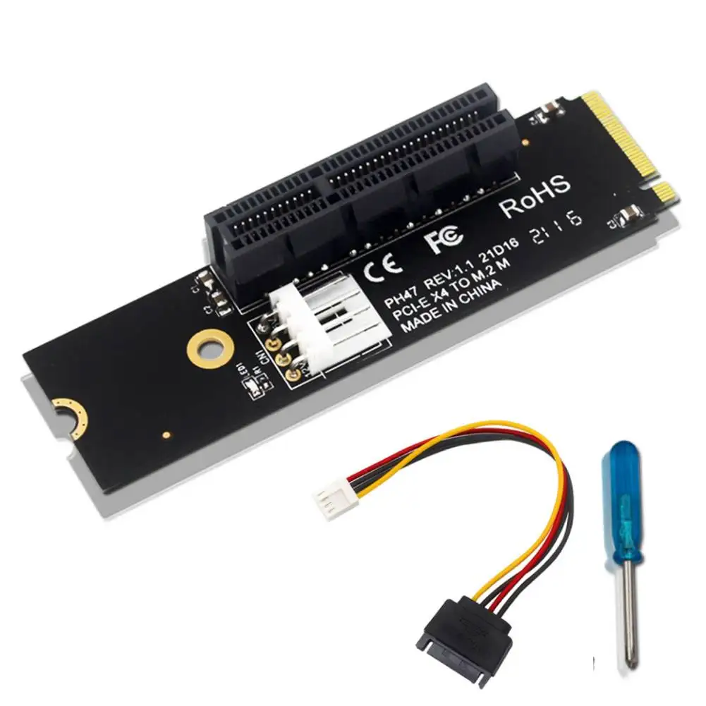 NGFF M.2 To PCI-E 4X SATA Power Riser Compatible with X1 X4 X8 X16 PCI-e Interface Static Bag Packaging