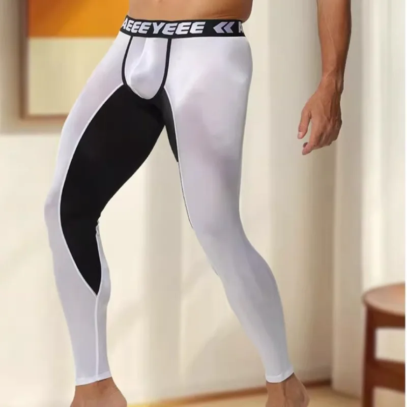 

Ультратонкое спортивное шелковистое мужское термобелье, низ, прозрачная сетка, ледяной шелк, сексуальные кальсоны, бесшовные топы, облегающие