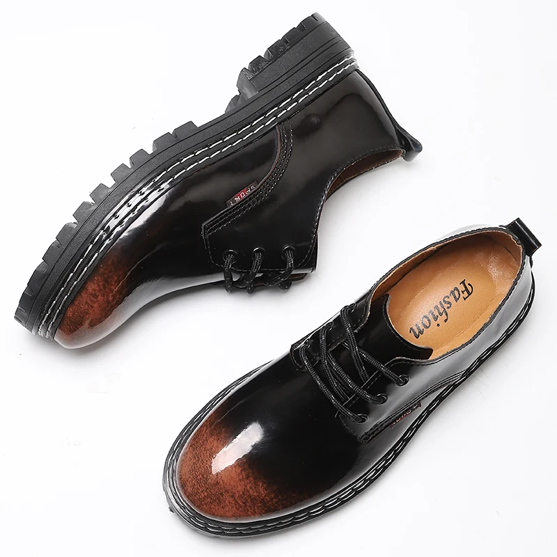 Designer Men's Workwear Shoes Thick Soled Wear-resistant Business Leisure Shoes Men's Leather Increased Height British Shoes