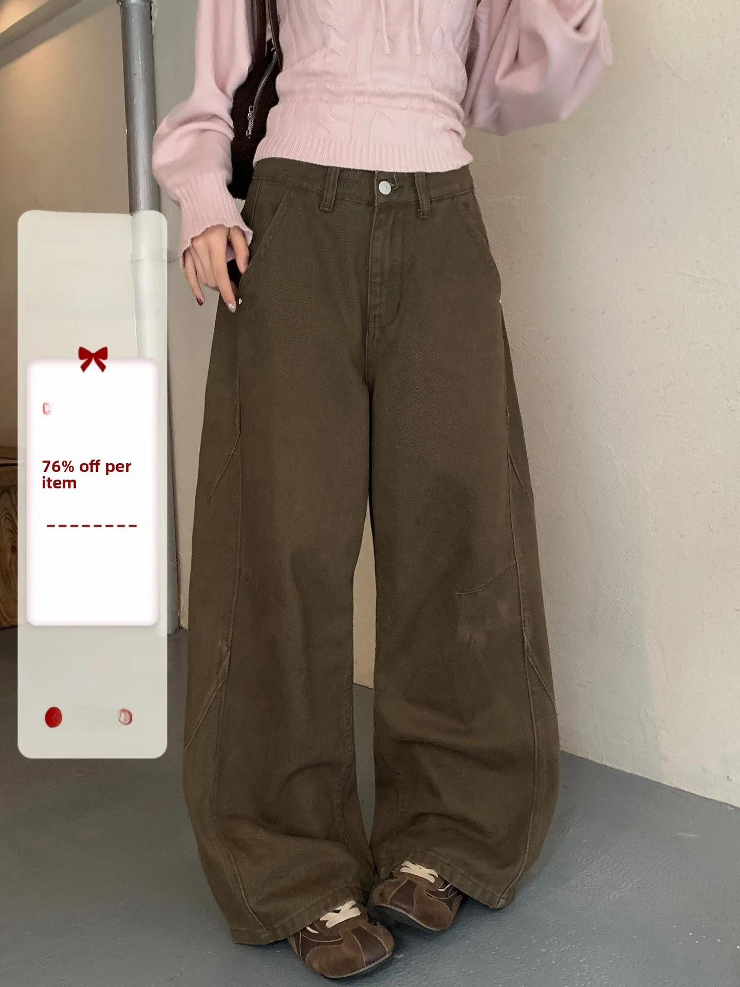 

Brown Khaki High Waist Wide Leg Pants Women's Casual Commute Spring New Design Sensation Versatile Cotton Comfortable Jeans