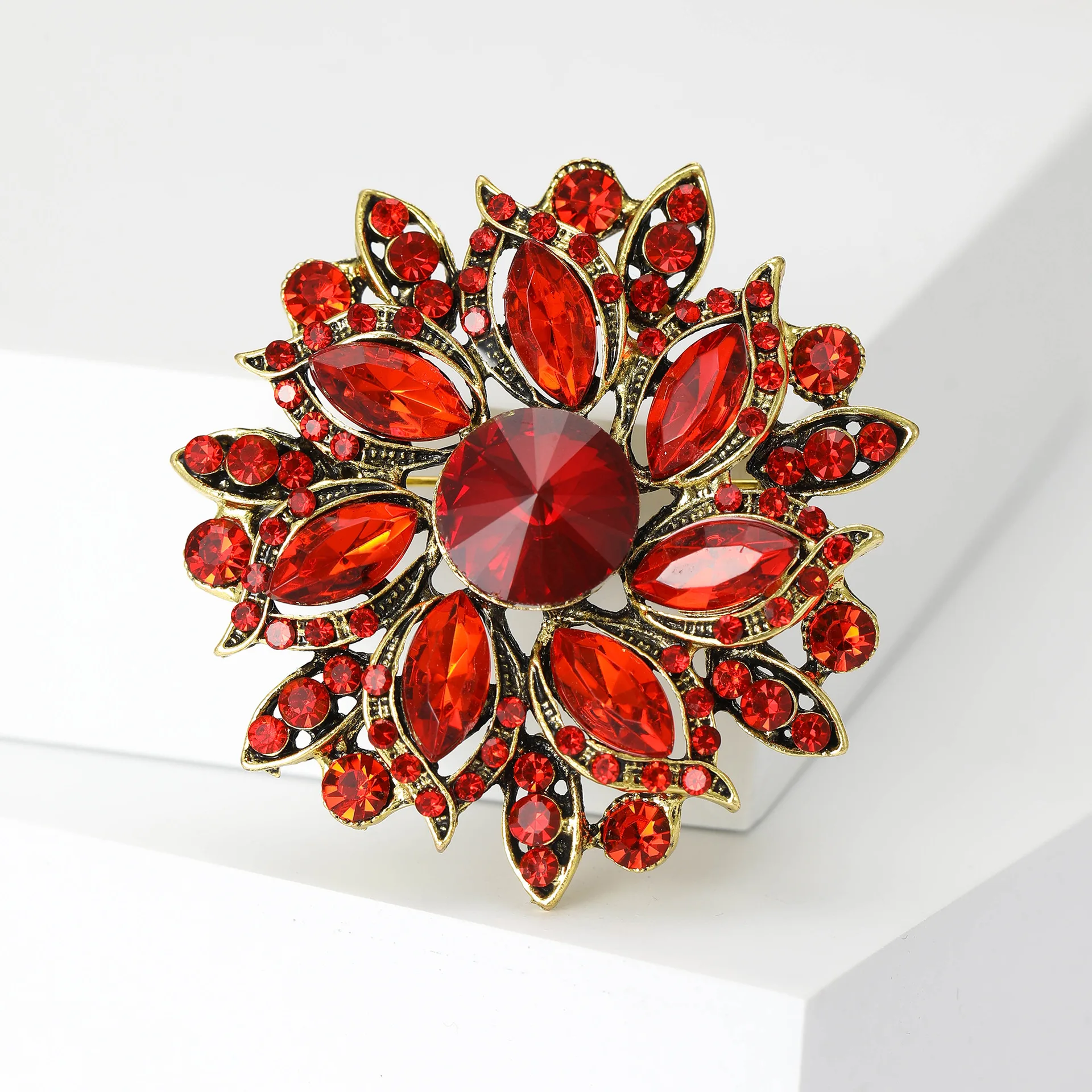 Anmutige Luxus-Kristall-Broschen mit runden Blüten für Damen, trendige Zirkon-Anstecknadeln, Schmuck für Party, Büro, Anzug, Dekoration, Festivalgeschenk – Detail 32