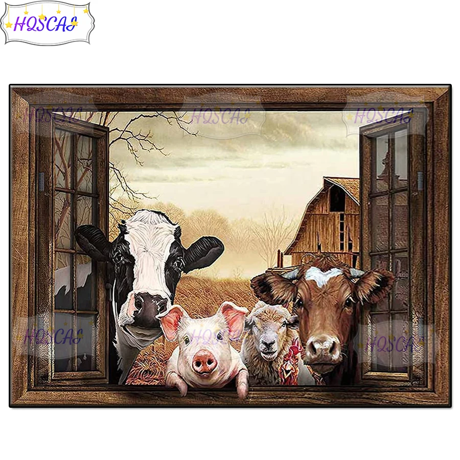 5D DIY False window, horse on the prairie Diamond Painting Full Square/Round Diamonds Embroidery Kits Decorations Home Gift