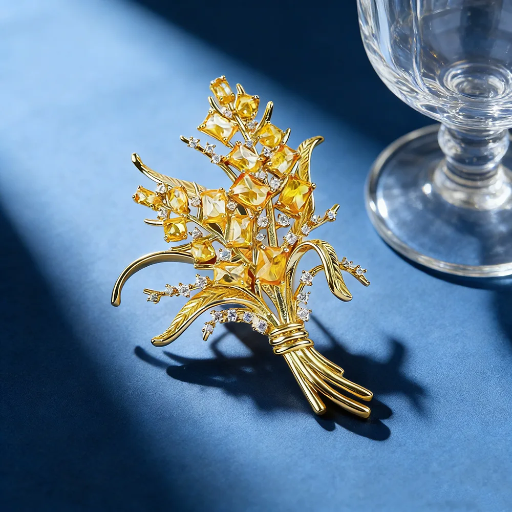 Fashion Zircon Wheat Ear Brooches For Women Men Exquisite Luxury Crystal Pearl Flower Bouquet Brooch Lapel Pins Accessory Gift