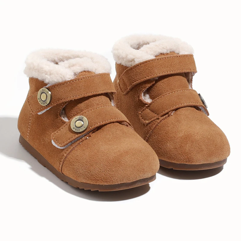 

Зимние сапоги для маленьких мальчиков и девочек, новинка зимы 2024, теплая детская хлопковая обувь на флисовой подкладке, короткие сапоги для малышей на нескользящей мягкой подошве