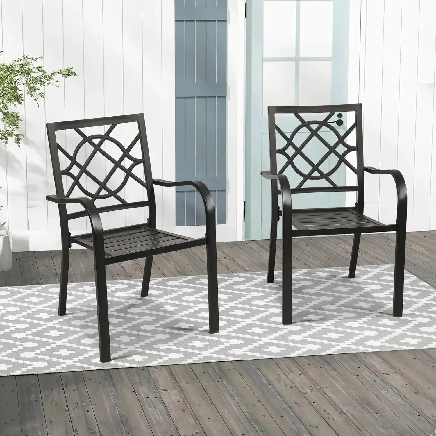 300lbs Patio Chairs Set of 4 Outdoor Dining , Metal Frame Stackable Patio Dining , Wrought Iron Black Outdoor Chair