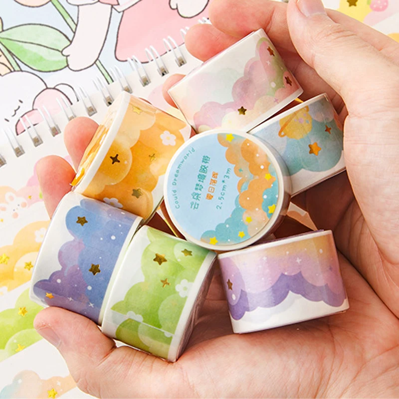 3 m/rotolo carino nuvola nastri scintillanti carta decorativa journaling adesivo nastro adesivo scrapbooking diario artigianale regalo di cancelleria