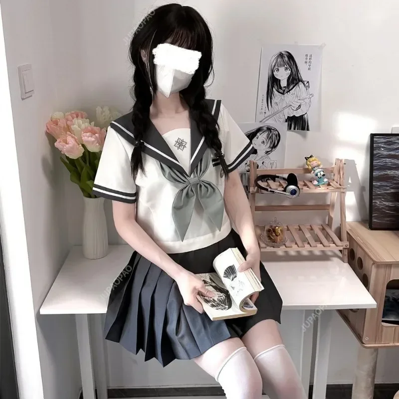 JK Black Collar White Ins Style School Uniform Girl Sailor Suits Pleated Skirt Japanese Style Clothes Anime COS Costumes Women