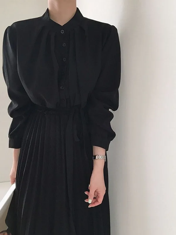 Ele mat longue longueur genou Wrap Dr femme coupe ajustée col montant simple bouton jupe trapèze Maxi Dr