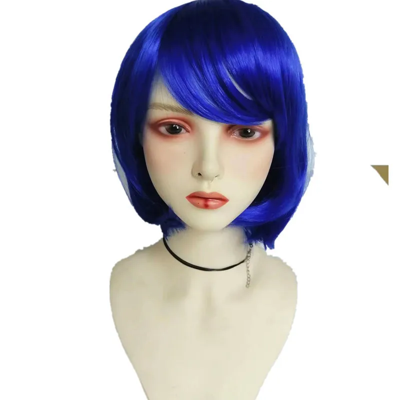 Caroline Ghost Mom Blue Bob Wig Coralinewig Ensemble de perruques transfrontalières en soie haute température