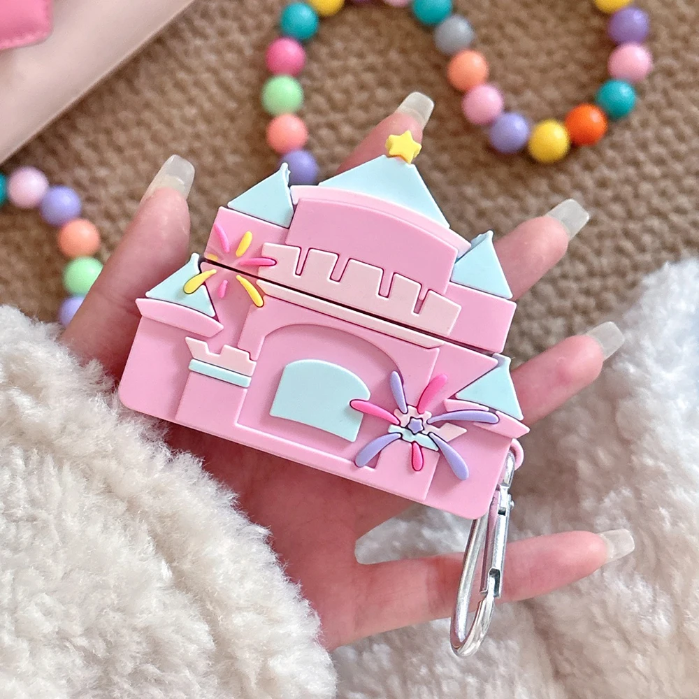

3D Cartoon Silicone Case For Airpods 4 2 3 Protective Cover with Chain For Airpods 4 Pro 2 Soft Cute Pink Headset Cases