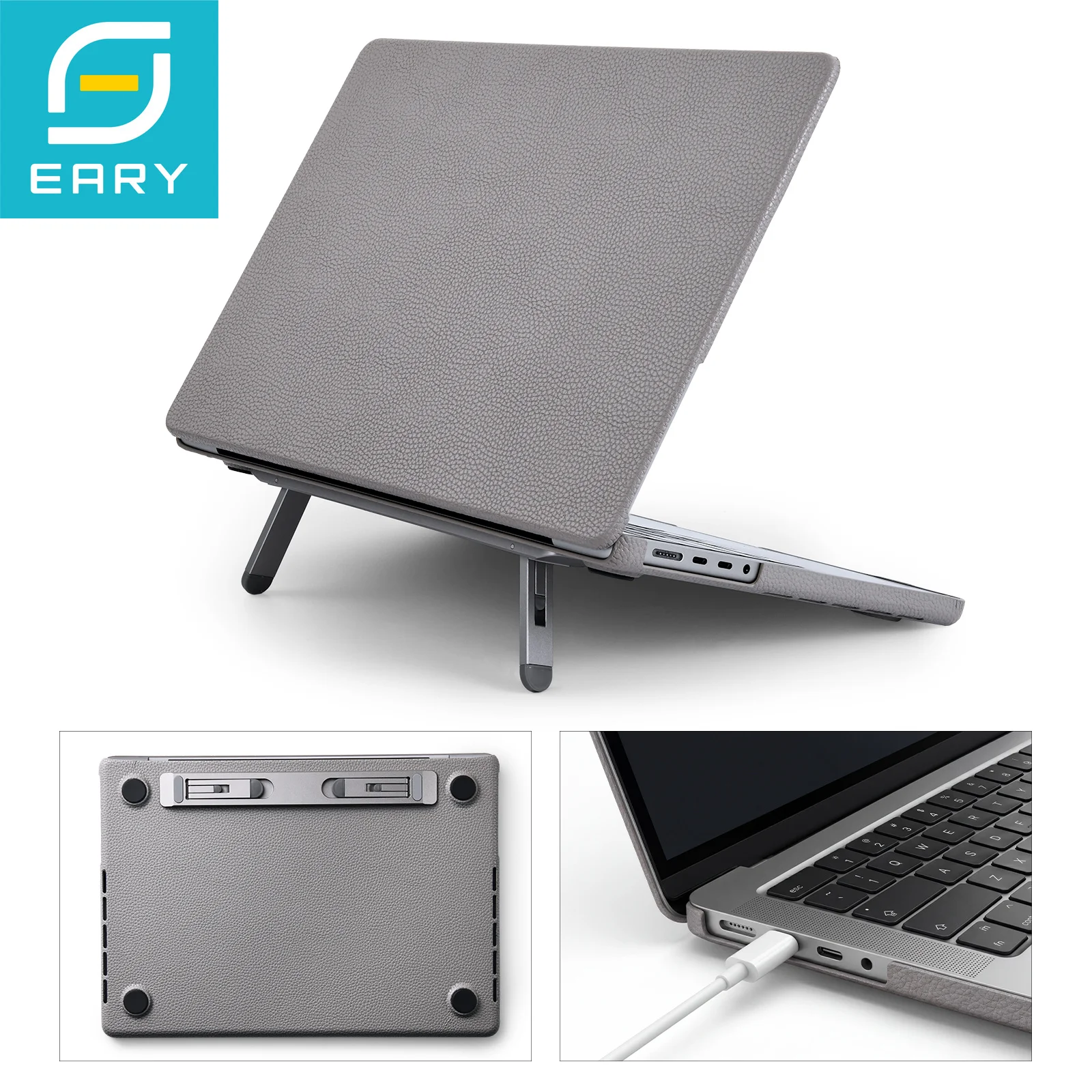 

Eary Leather Case for MacBook Pro 14 Inch 2025-2021 M5 M4 M3 M2 M1 Pro/Max Chip Shell Cover with Foldable Kickstand Slim Bumper`
