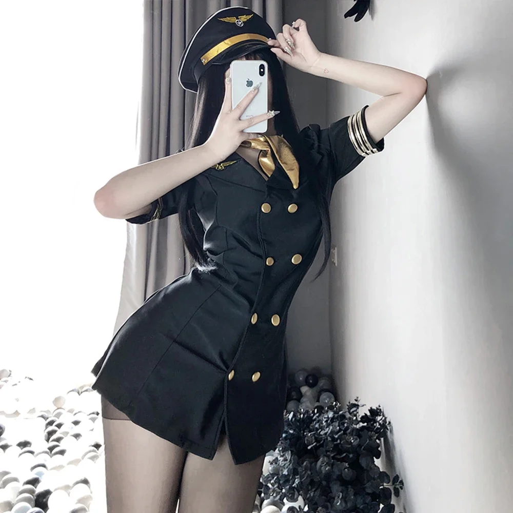 Japanese Stewardess Uniform Women Sexy Cosplay Lingerie Erotic Temptation Flight Attendant Costume Sex Police Roleplay