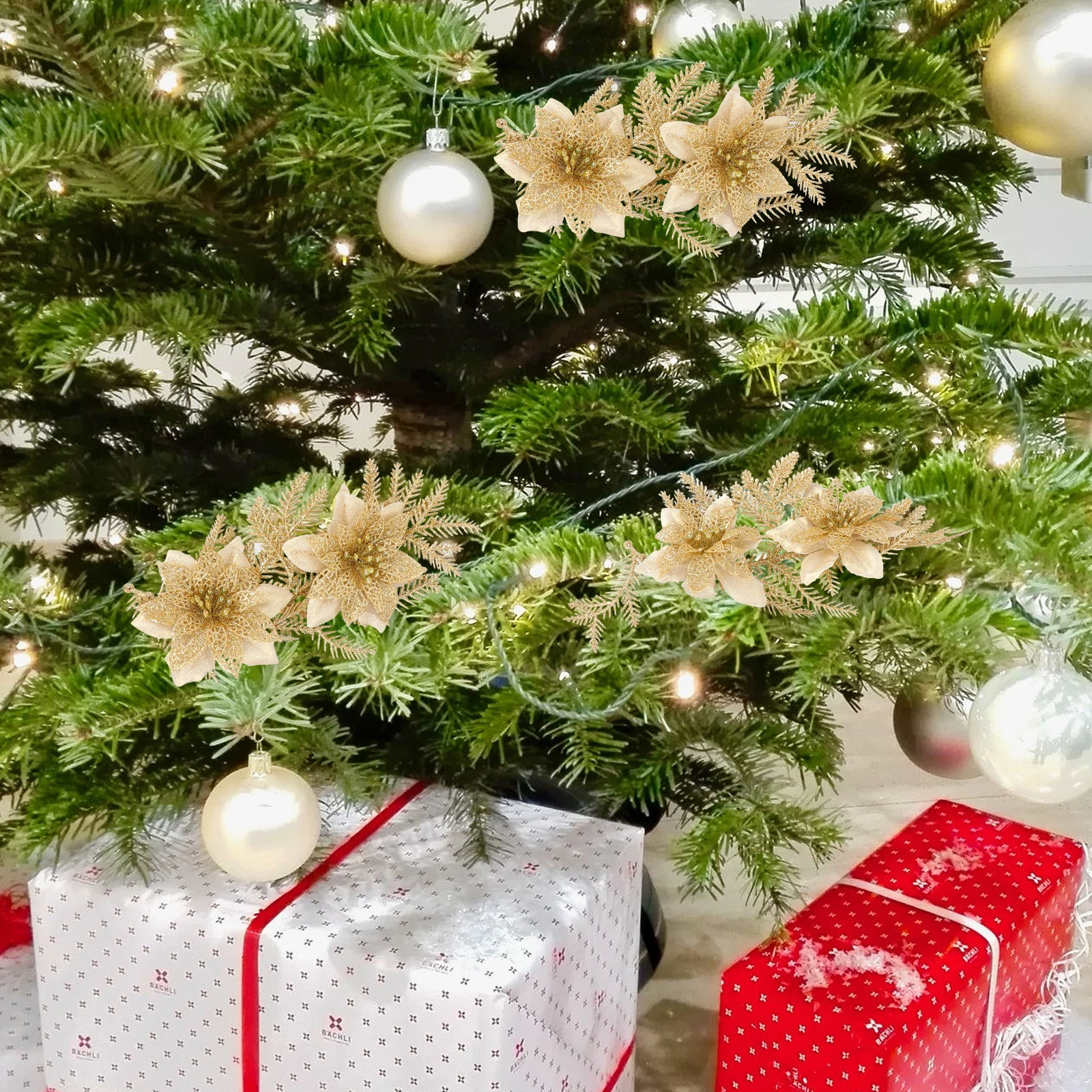 

2 Pcs Christmas Flower Decorations Figurine Hanging Ornaments Flowers Outdoor Tree Pendant Xmas