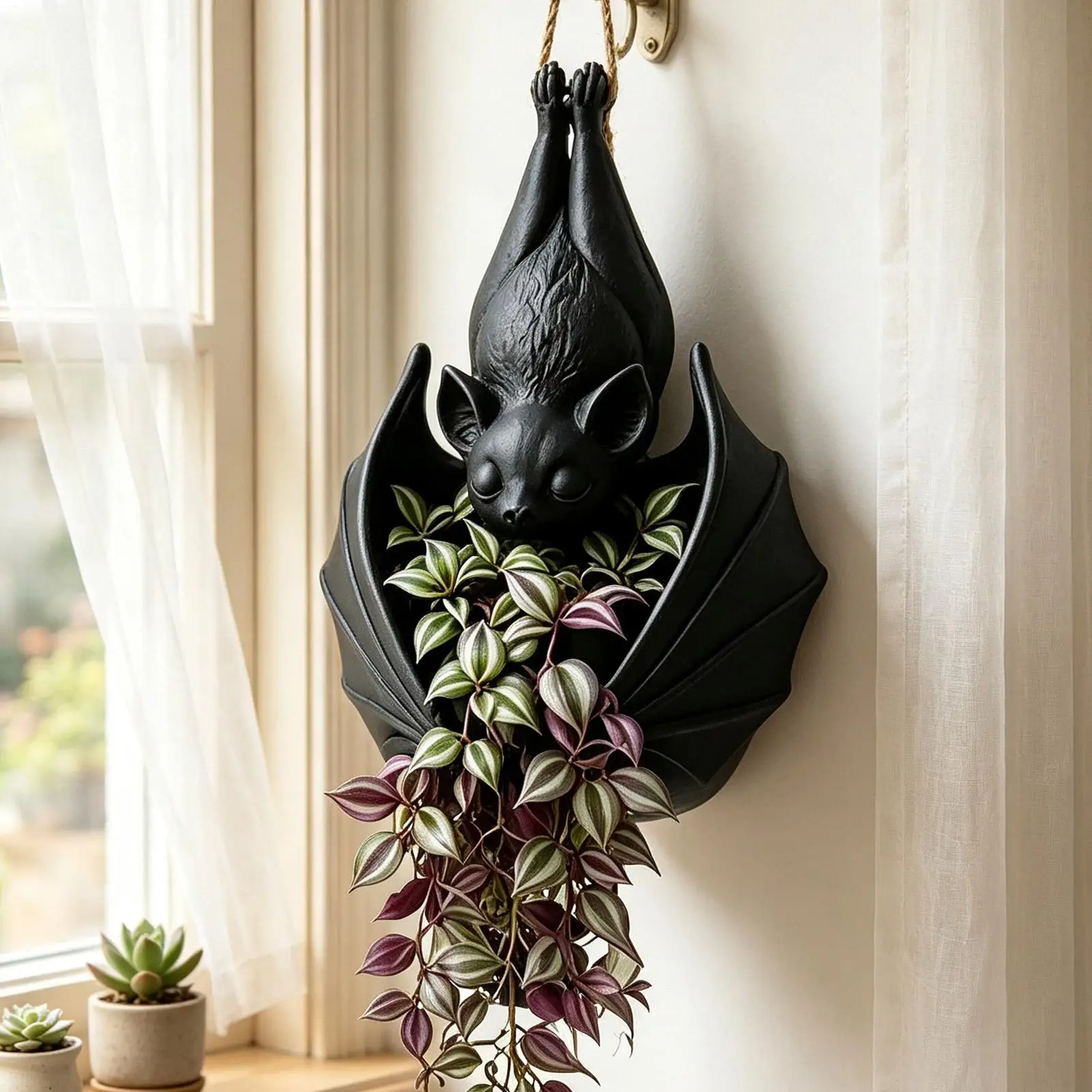 Hanging Bat Plant Pot Halloween 3D Printed Gothic Indoor Planter Whimsical Flower Pot for Home Apartment Garden Terrace