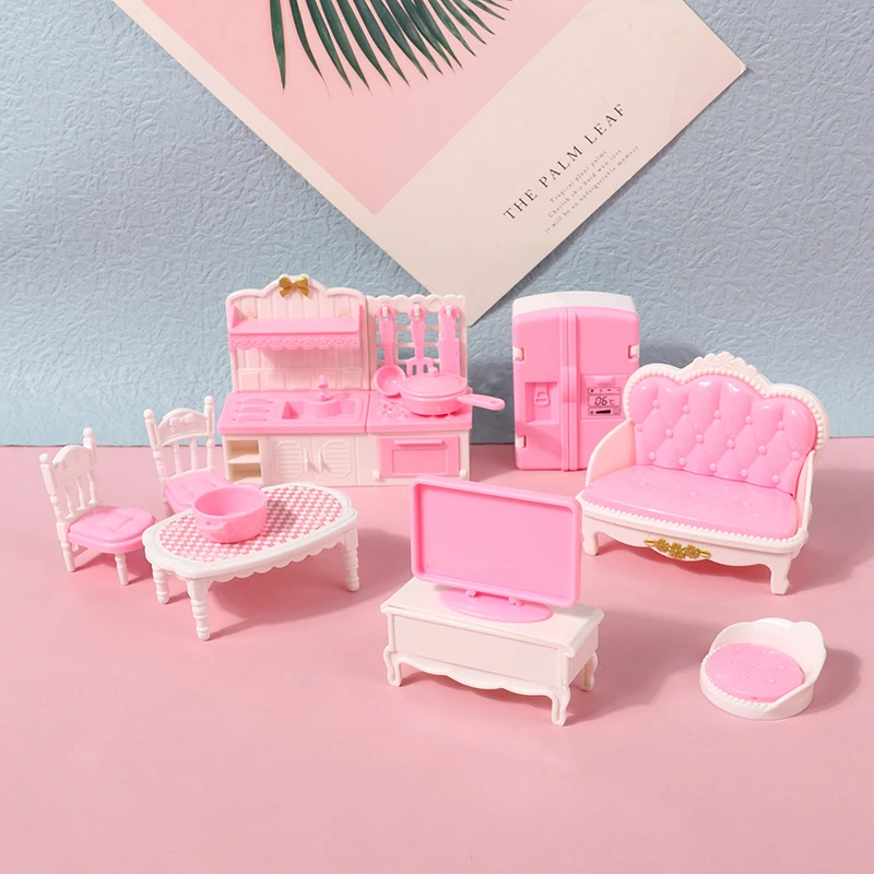 4/7/10/11Pcs Miniature Dollhouse Furniture Accessoies Kid Toys Kitchen Bedroom Living Room Bathroom Cooking Things For Doll Game