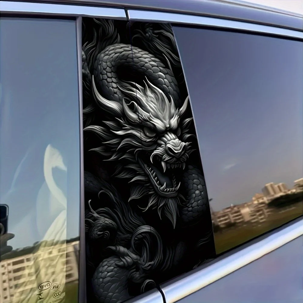 2 pieces of Dragon Fantasy vinyl stickers - waterproof, self-adhesive car B-pole and door stickers, semi matte finish,