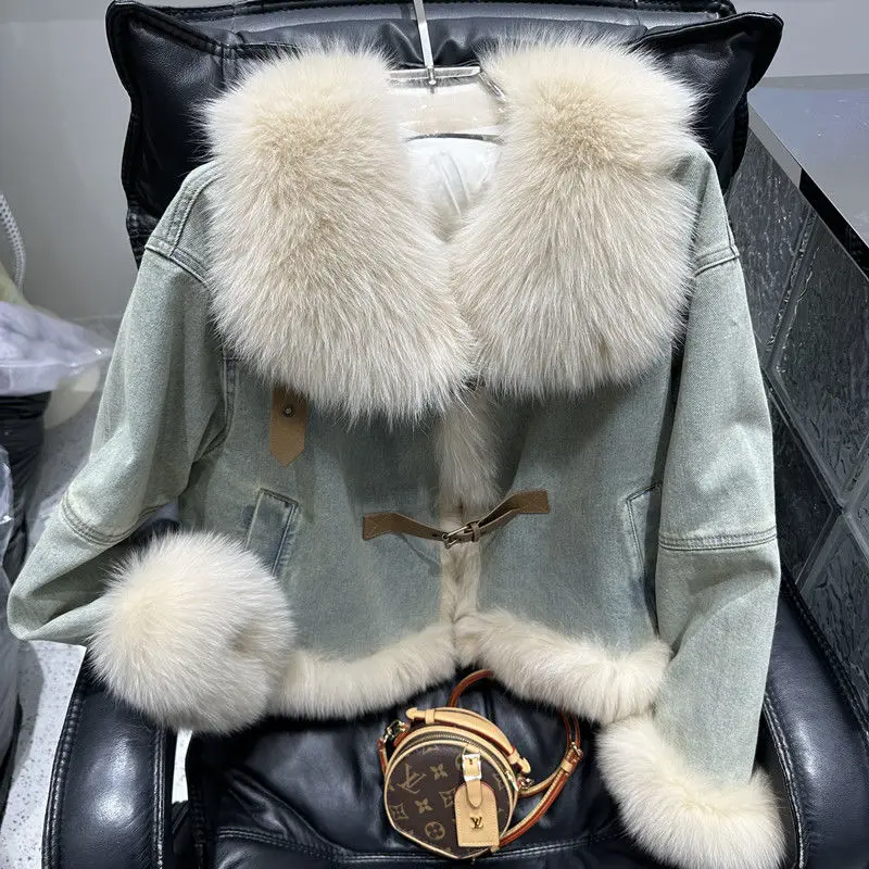 겨울 새로운 여성 카우보이 가짜 모피 코트 느슨한 따뜻한 접합 코트