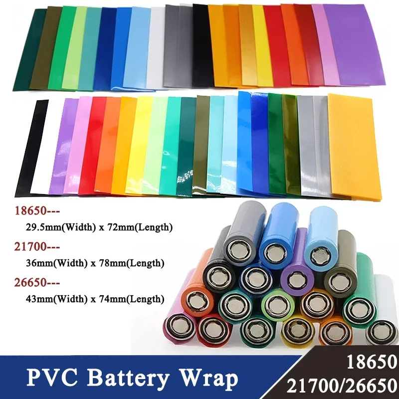 

50~2000Pcs 18650/21700/26650 Battery Film PVC Heat Shrink Tube Precut Shrinkable Sleeve Tubing Protect Pipe Cover for Batteries