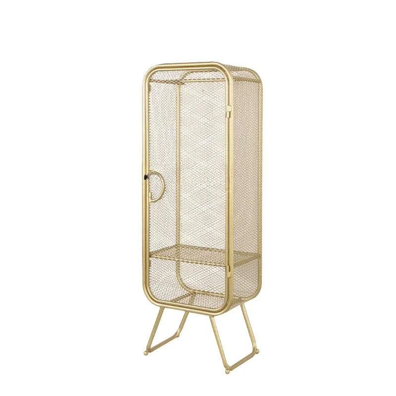 Nordic Mobile Wardrobe Cabinet Bedroom Iron Grid Clothing Showcase Simple Golden Storage Cabinet Underwear Showcase