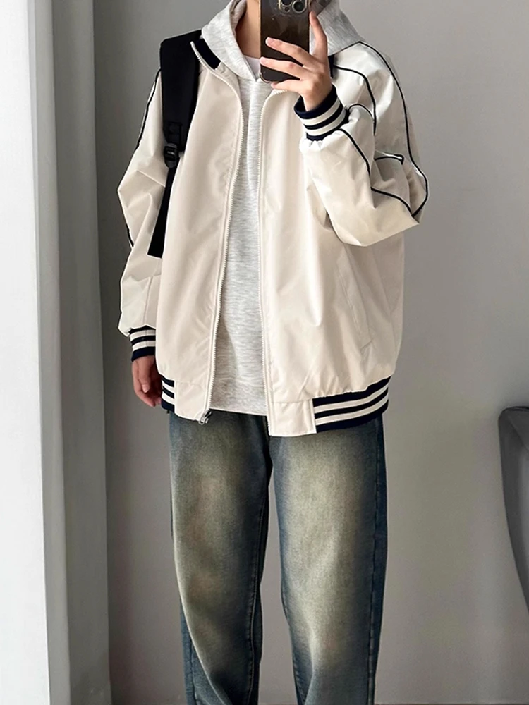 

Cleanfit American Sle Striped Collar Jaet Men's Autumn Sportswear Casual Versatile Baseball orm Loose Fit Youth Faion