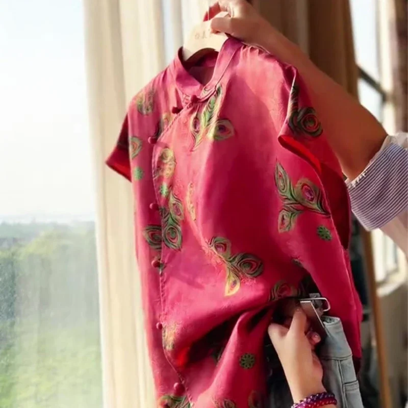 Chinese Style Women's Blouses Korean Vintage Shirts FASHION Loose Spring/Summer Clothing Printed Short Sleeves Women Tops