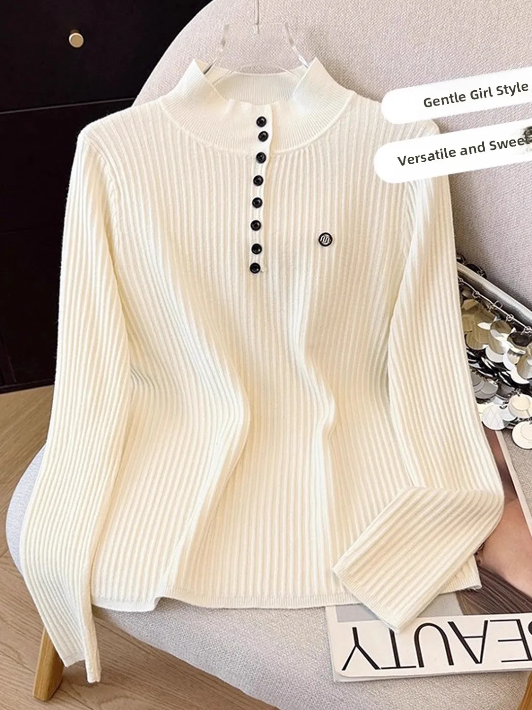 

Women's f High Collar Long Sve Knitwear Sweater Inner Wear Casual Sle Soft Fabric Autumn Winter New Faion Versatile