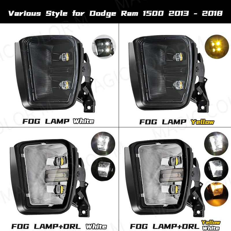 Luz antiniebla del parachoques delantero del coche, luces LED de circulación diurna, blanco y amarillo, para Dodge Ram 1500, 2013, 2014, 2015, 2016,