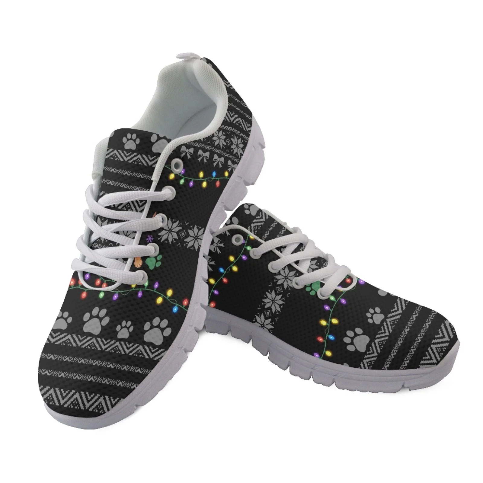 Coloranimal Christmas String Lights Bows Fitness Shoes Sports Gym Jogging Athletic Shoes for Men Breathable Athletic Sneaker