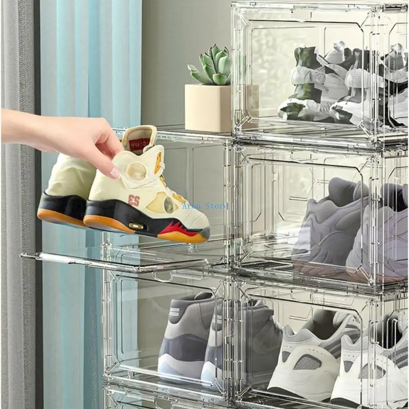 

H3CF Elegant Clear Shoe Boxes Stackable Shoe Containers Clear Plastic Shoe Storage Holders for Men and Women