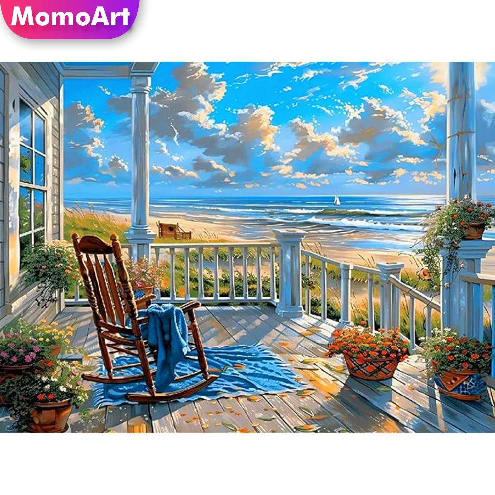 Momoart Diamant-Mosaik Haus-Landschaft DIY Strass-Gemälde Blumen Vollquadrat Rund Kreuzstich Stickerei Heimdekoration