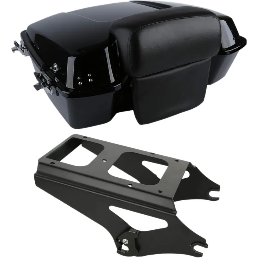 

Chopped Motorcycle Pack Trunk Black Latch Backrest Mount Rack for Harley Touring 20092013 Road King Road Glide Street Glide Ele