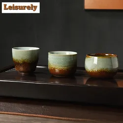 Boutique Wood-fired Porcelain Teacup Ice Cracked Glaze Coarse Meditation Cup Travel Tea Bowl Tie Guanyin Pu'er Master Cup Teaset