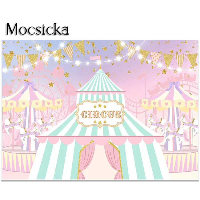 Mocsicka Circus Theme Birthday Party Photography Decoration Backdrop Girls Cute Pink Background Kids Portrait Photo Studio Props