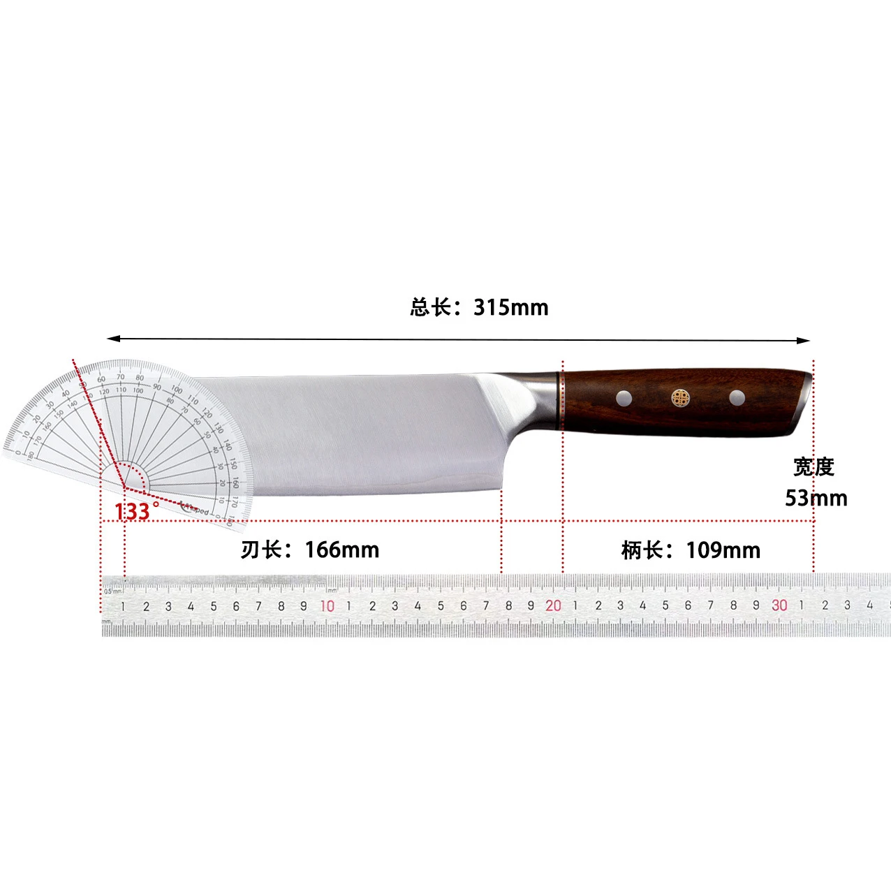 6.5 Inch Nakiri Knife 3-layers Clad Steel 9Cr18Mov Blade Wood Handle Chef Slicing Vegetables Cleaver Meat Handmade Kitchen Knife