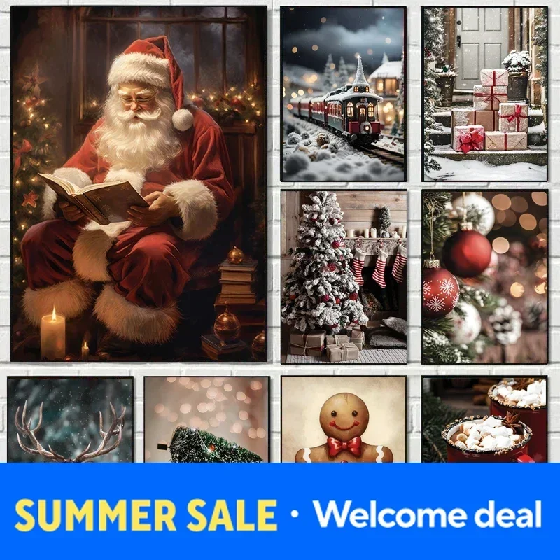 Santa Claus Vintage Holiday Christmas Winter Gingerbread Сottage Wall Art Posters Prints Diamond Painting for Room Home Decor