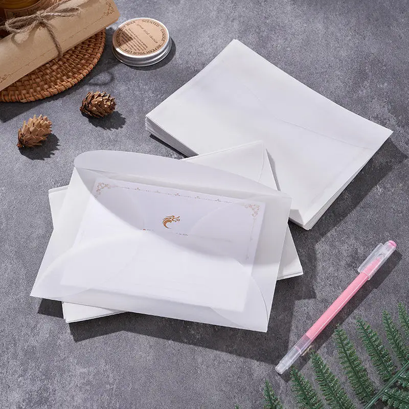 Pacote com 50 Envelopes de Papel Vellum Semi-Transparente Simples, Acabamento Fosco para Postais, Cartões de Saudação e Convites de Casamento