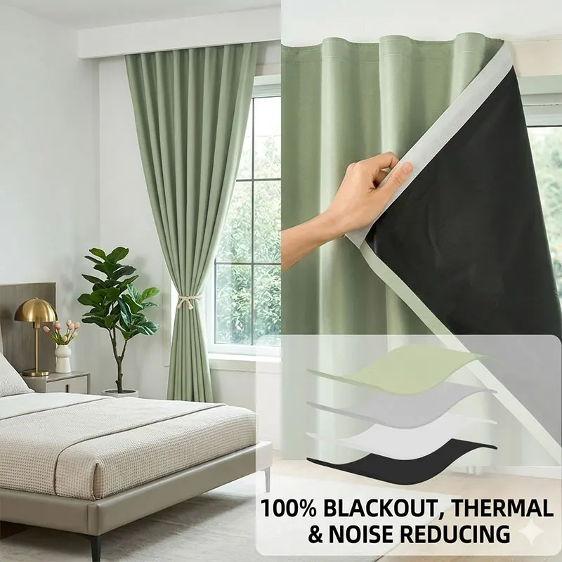 100% Blickdichte Fenstervorhänge, UV-Schutz Schlafzimmervorhänge, Sichtschutzvorhänge für Wohnzimmer, Schwarze Selbstklebende Vorhänge 1/2 Paneele