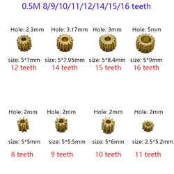 0.5M Modulus Motor Brass Gear 8/9/10/11/12/14/15/16 Teeth Metal Gear Fit 2mm 2.3mm 3mm 5mm Shaft for 130/380/555/775 motor