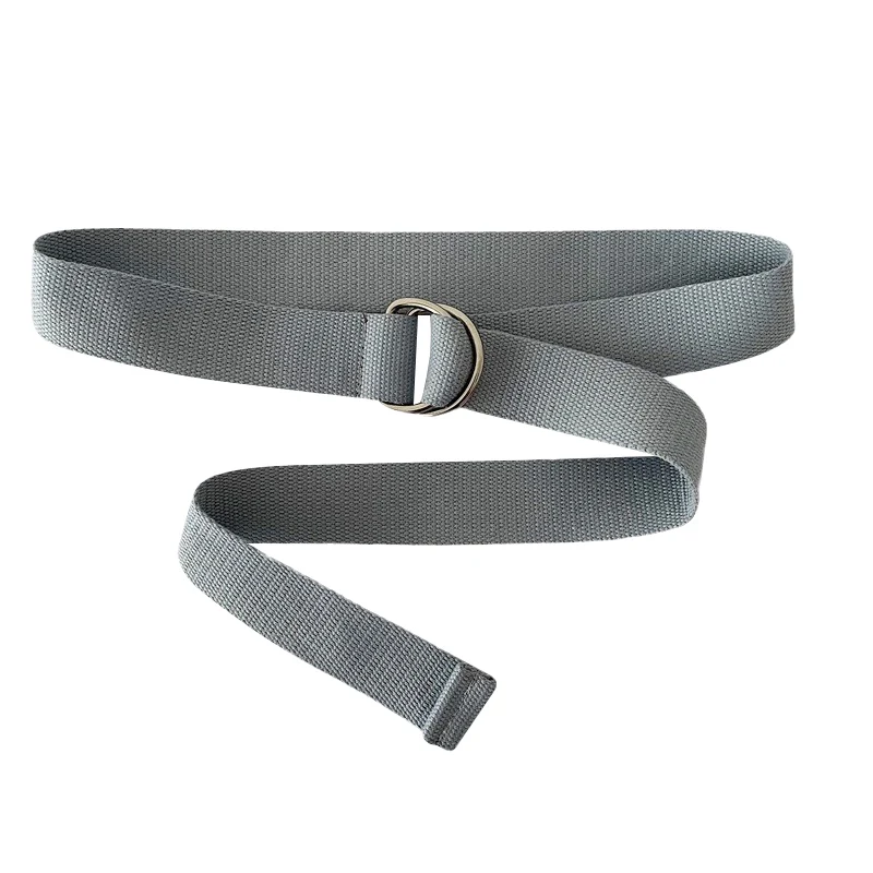 Fashion Canvas Belt Solid Color Trend Alloy Double Ring Buckle Belt Outdoor Casual Men & Women Jeans Decoration Belt